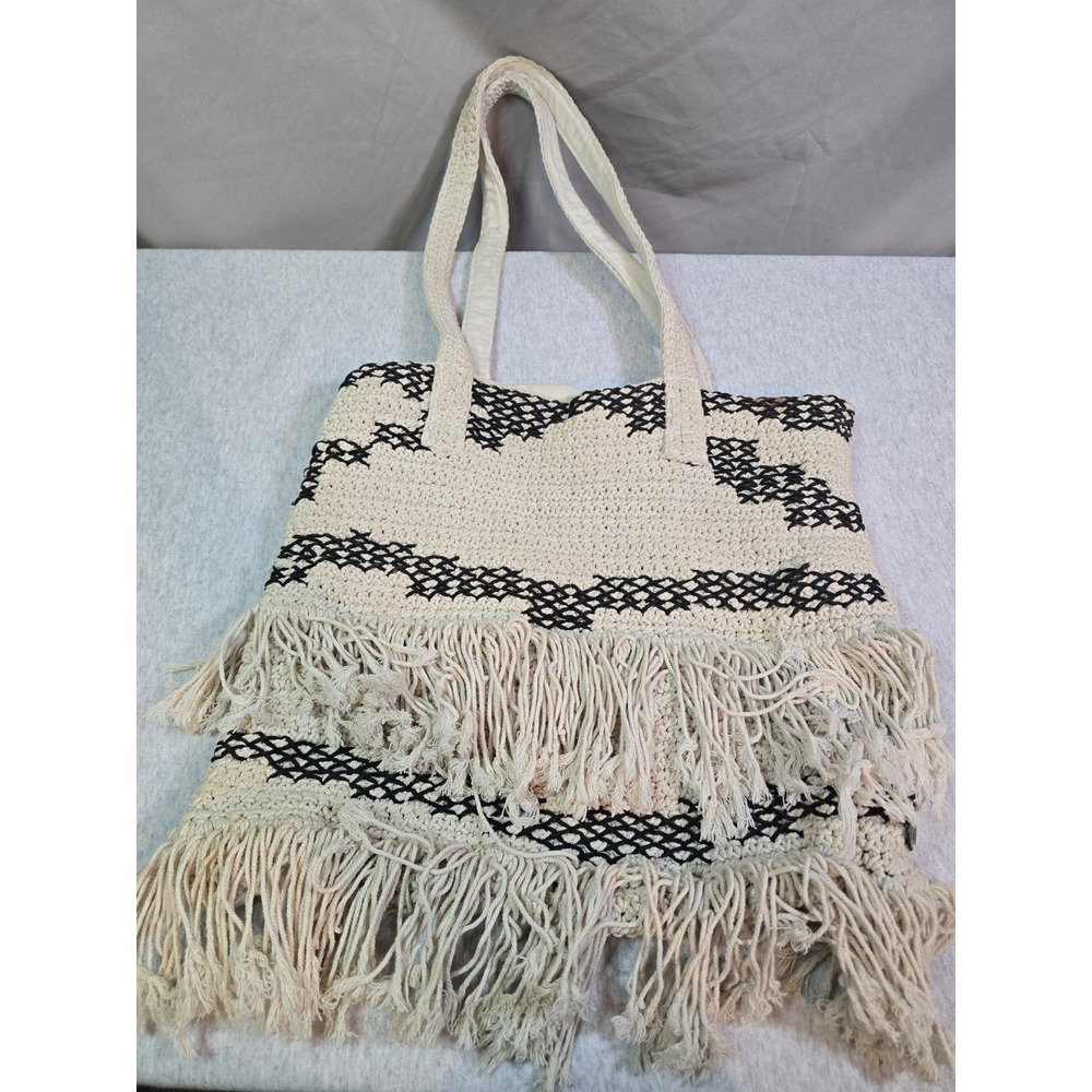 Billabong Beach Comber Tote Bag Cream And Black Large Thread